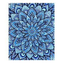 Blue Color Pencil Mandala Design Glossy Poster