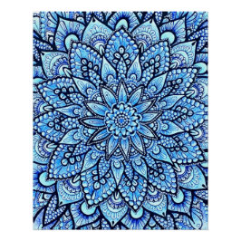 Blue Color Pencil Mandala Design Glossy Poster ポスター