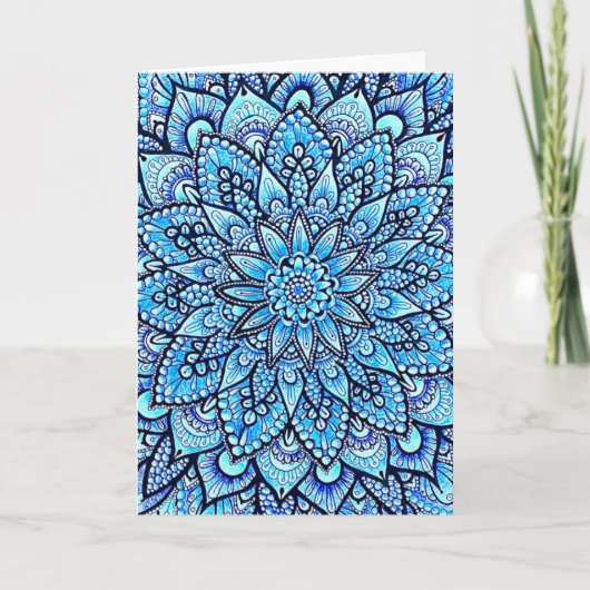 Blue Color Pencil Mandala Design Original Art  カード (正面)