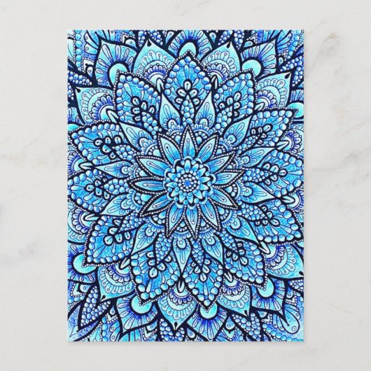 Blue Color Pencil Mandala Design Original Art  ポストカード (正面)