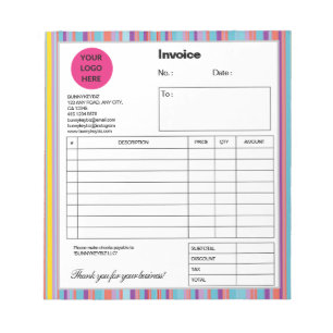 Blue Colorful Stripe Company Business Shop Invoice ノートパッド