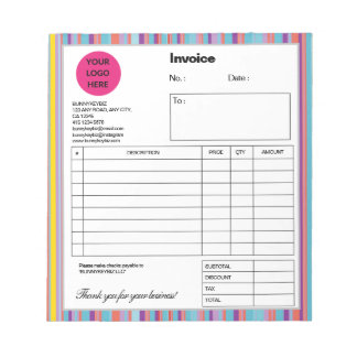Blue Colorful Stripe Company Business Shop Invoice ノートパッド
