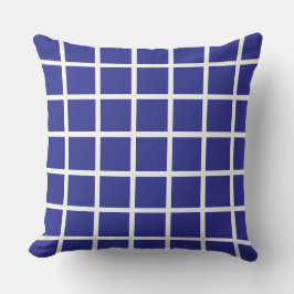 blue coloured square pattern with white borders クッション