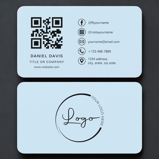 Blue Company Logo QR Code Professional 名刺