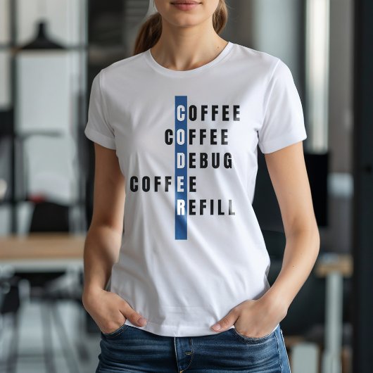 Blue Computer おもしろい Programmer Coffee Debug Refill Tシャツ