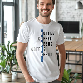 Blue Computer おもしろい Programmer Coffee Debug Refill Tシャツ