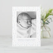 Blue Confetti Baby Birth Announcement Photo Card | 案内状 (スタンド正面)