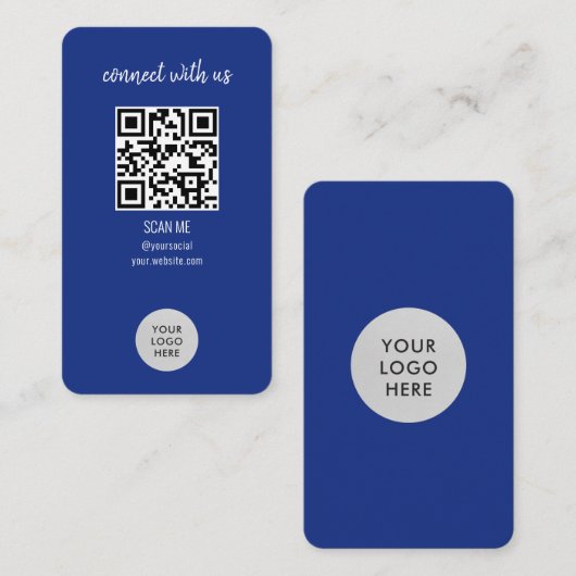 Blue Connect With Us QRコード 名刺 (正面/裏面)