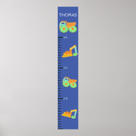 Blue Construction Pop It Boys Growth Chart ポスター