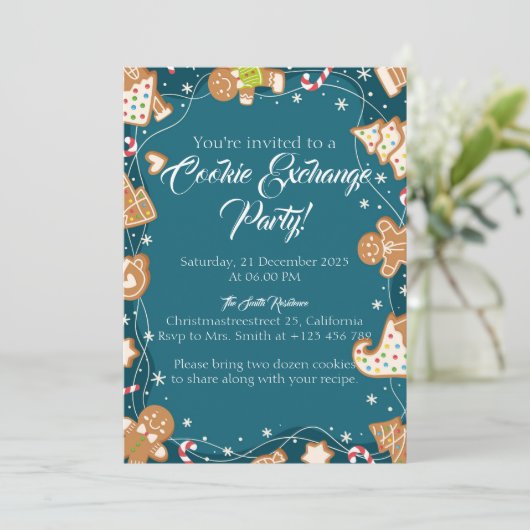 Blue Cookie Exchange Christmas Baking Party 招待状 (スタンド正面)
