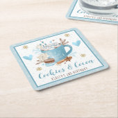 Blue Cookies and Cocoa 2nd Birthday スクエアペーパーコースター (アングル)