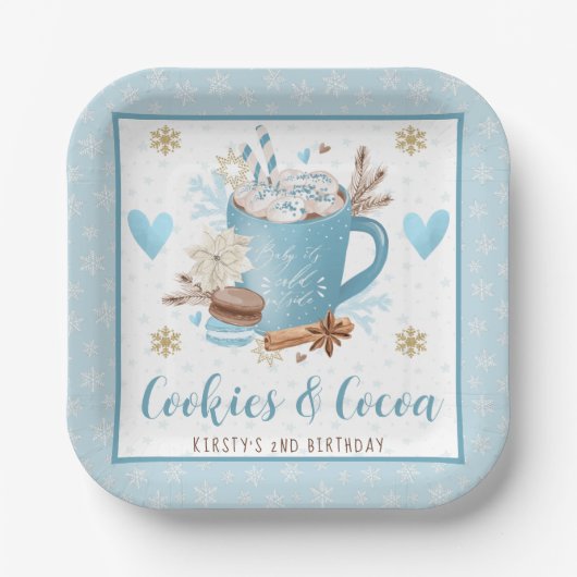 Blue Cookies & Cocoa Birthday Party ペーパープレート (正面)