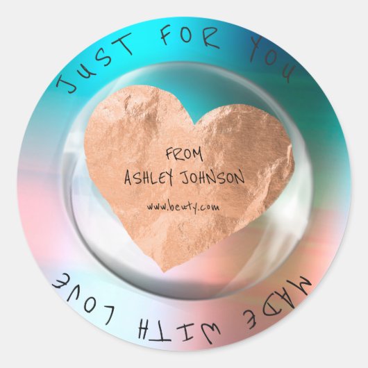 Blue Copper Dropという名前の愛グラデーションで作られた ラウンドシール (正面)