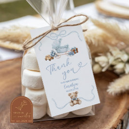 Blue Coquette Baby Carriage Baby Shower Gift Tag ギフトタグ