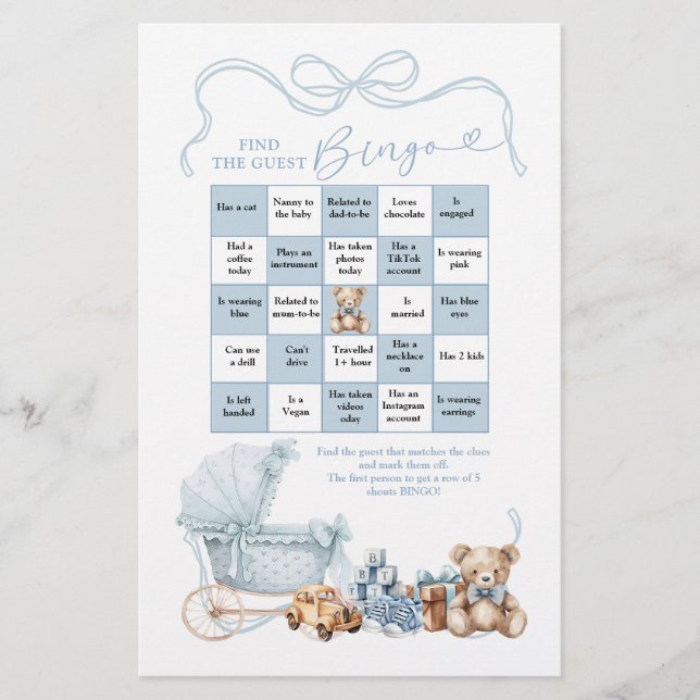 Blue Coquette Baby Carriage Find The Guest Bingo (正面)