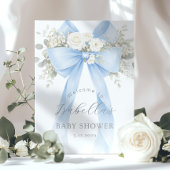 Blue Coquette Bow Baby Boy Shower Welcome ポスター