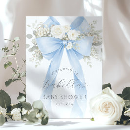 Blue Coquette Bow Baby Boy Shower Welcome ポスター