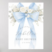 Blue Coquette Bow Baby Boy Shower Welcome ポスター (正面)