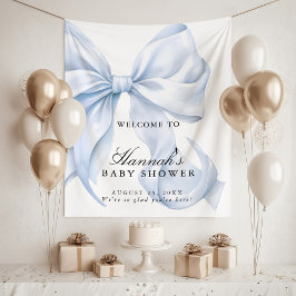 Blue Coquette Bow Boy Baby Shower Welcome Sign タペストリー