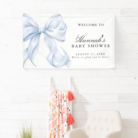 Blue Coquette Bow Boy Baby Shower Welcome Sign 横断幕 (インサイチュ)