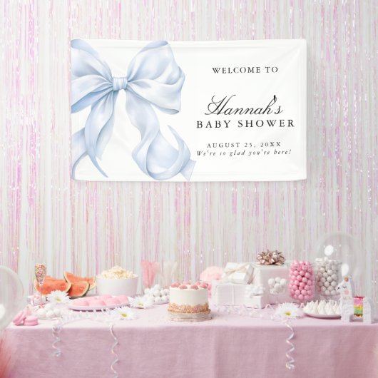 Blue Coquette Bow Boy Baby Shower Welcome Sign 横断幕 (パーティー)