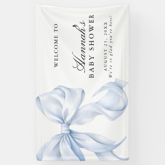 Blue Coquette Bow Boy Baby Shower Welcome Sign 横断幕 (縦)