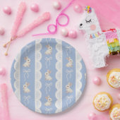 Blue Coquette Bow Bunny Lace Pattern Paper Plate ペーパープレート (パーティー)