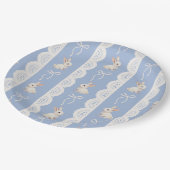 Blue Coquette Bow Bunny Lace Pattern Paper Plate ペーパープレート (アングル)