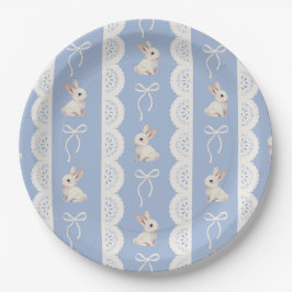 Blue Coquette Bow Bunny Lace Pattern Paper Plate ペーパープレート