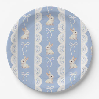 Blue Coquette Bow Bunny Lace Pattern Paper Plate ペーパープレート