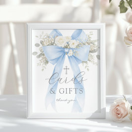 Blue Coquette Bow Cards and gifts Baptism ポスター
