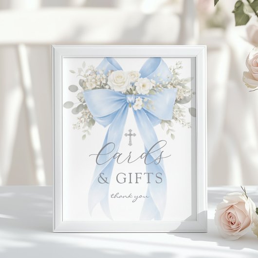 Blue Coquette Bow Cards and gifts Baptism ポスター