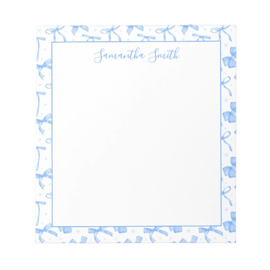 Blue Coquette Bow Custom Name  ノートパッド (正面)