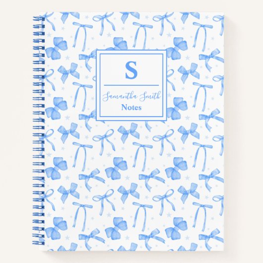 Blue Coquette Bow Custom Name  ノートブック (正面)