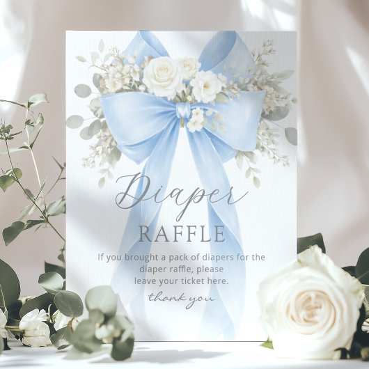 Blue Coquette Bow Diaper raffle Baby shower ポスター