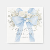 Blue Coquette Bow Floral Baby Boy Shower スタンダードカクテルナプキン (正面)