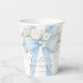 Blue Coquette Bow Floral Baby Boy Shower 紙コップ (正面)