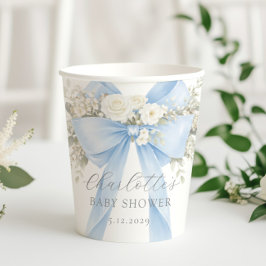 Blue Coquette Bow Floral Baby Boy Shower 紙コップ