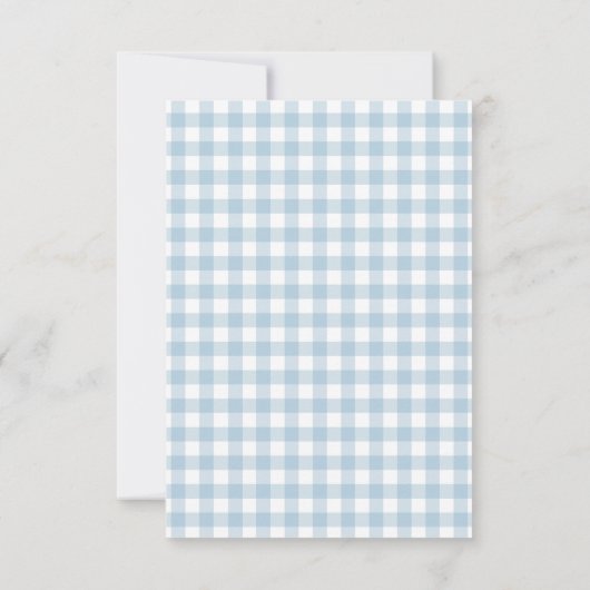 Blue Coquette Bow Gingham Boy Baby Shower サンキューカード (裏面)