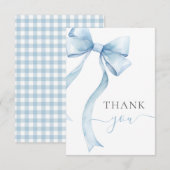 Blue Coquette Bow Gingham Boy Baby Shower サンキューカード (正面/裏面)