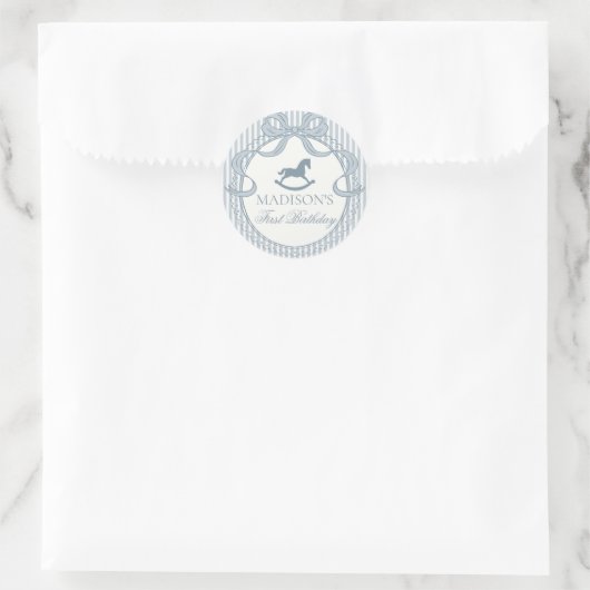 Blue Coquette Bow Horse Birthday Envelope Seal ラウンドシール (バッグ)