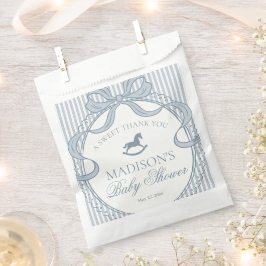 Blue Coquette Bow Rocking Hors Baby Shower Dessert フェイバーバッグ (クリップ留めされた状態)