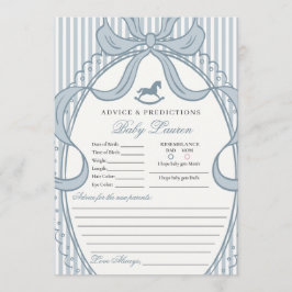 Blue Coquette Bow Rocking Horse Baby Advice Card 招待状