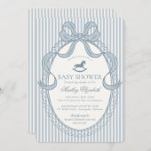 Blue Coquette Bow Rocking Horse Baby Shower 招待状 (正面/裏面)