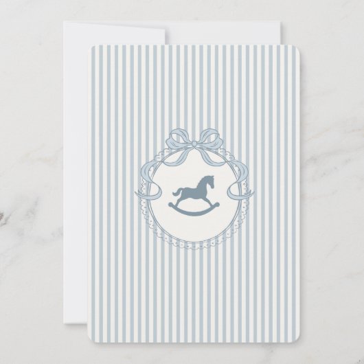 Blue Coquette Bow Rocking Horse Baby Shower 招待状 (裏面)