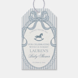 Blue Coquette Bow Rocking Horse Baby Shower Favors ギフトタグ