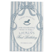 Blue Coquette Bow Rocking Horse Birthday Favors ミディアムペーパーバッグ (裏面)