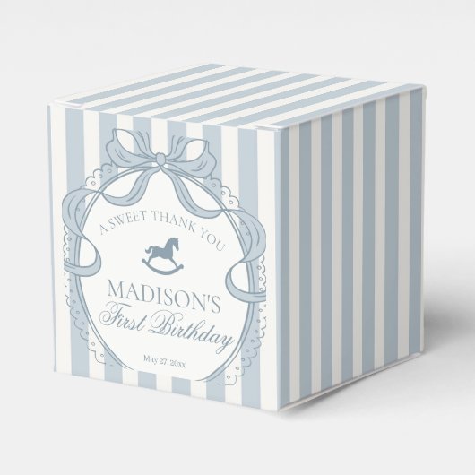 Blue Coquette Bow Rocking Horse Birthday Party フェイバーボックス (正面サイド)