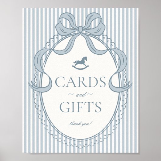 Blue Coquette Bow Rocking Horse Cards & Gifts ポスター (正面)