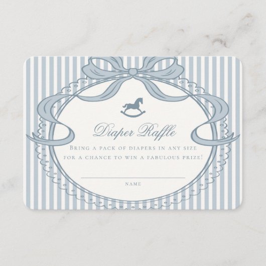 Blue Coquette Bow Rocking Horse Diaper Raffle Card エンクロージャーカード (正面)